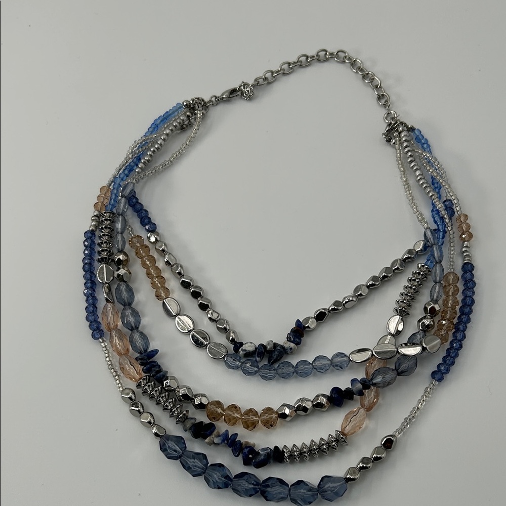 Fashion Jewelry Multi-Strand Blue and Silver Necklace